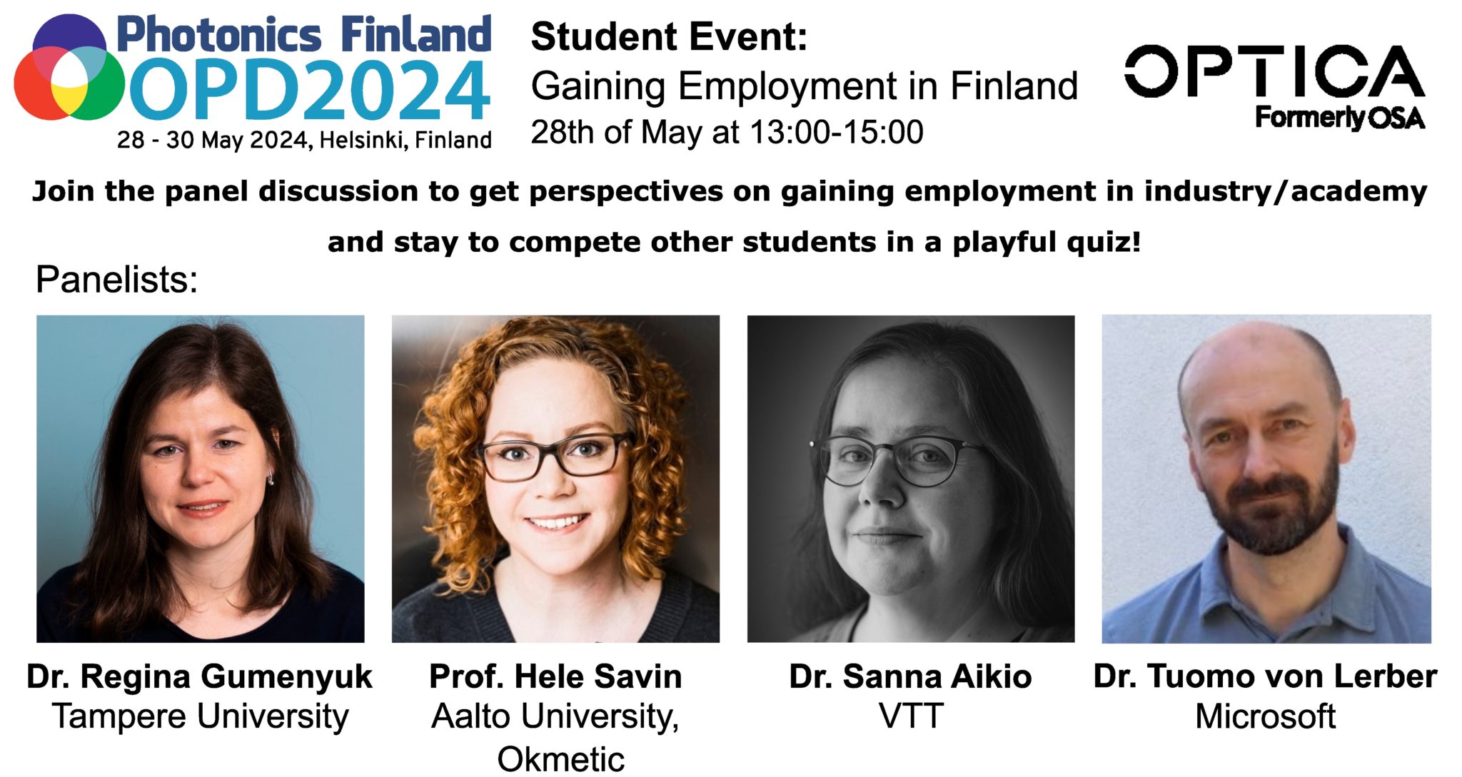 Student Event Gaining employment in Finland Optics and photonics